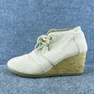 TOMS Women Ankle Boots Beige Fabric Lace‎ Up Size 8 Medium